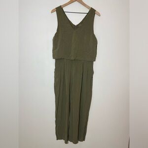 Point Sur Jumpsuit Romper Olive Green Sleeveless Pockets Straight Leg Sz 8